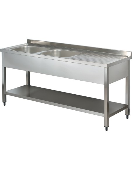 Commercial Sink Stainless steel 2 bowls Left Bottom shelf Splashback 1400mm Depth 700mm | DA-THSTR147BL2