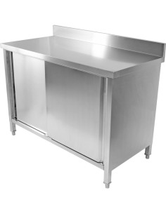 Commercial Worktop Floor Cupboard 2 sliding doors Stainless steel 1800x600x850mm Upstand | Stalwart DA-SCP18060B