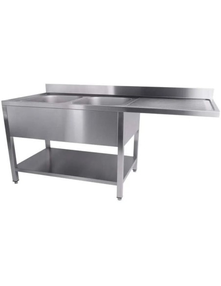 Commercial Sink for dishwashers 2 bowls Left Bottom shelf Splashback 1600mm Depth 700mm | Stalwart DA-THSTR167SBL2