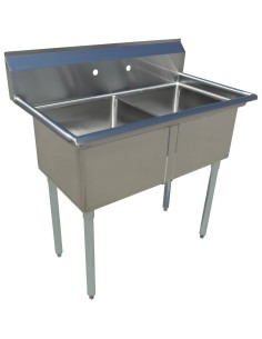 Commercial Pot Wash Sink Stainless steel 2 bowl Splashback 1360x600x1110mm Round legs | Stalwart DA-C2T24241400