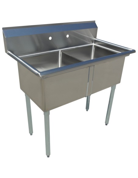 Commercial Pot Wash Sink Stainless steel 2 bowl Splashback 1360x600x1110mm Round legs | Stalwart DA-C2T24241400