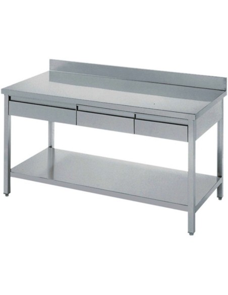 Professional Work table 3 drawers Stainless steel Bottom shelf Upstand 1800x600x900mm | Stalwart DA-THATS186A3D