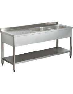 Commercial Sink Stainless steel 2 bowls Right Bottom shelf Splashback 1600mm Depth 700mm | DA-VS167RBT