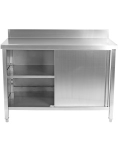 Commercial Worktop Floor Cupboard Sliding doors Stainless steel Width 1600mm Depth 700mm Upstand | DA-VTC167SLB 2