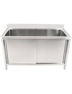 Commercial Pot Wash Sink Stainless steel 1 bowl Splashback 2 Doors  1500mm Depth 700mm | Stalwart PSD150702D 2