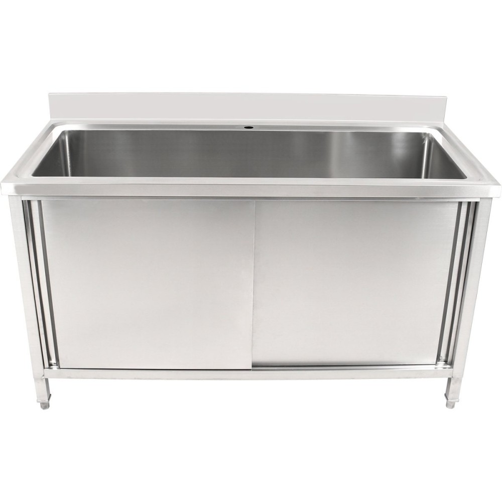 Commercial Pot Wash Sink Stainless steel 1 bowl Splashback 2 Doors  1500mm Depth 700mm | Stalwart PSD150702D