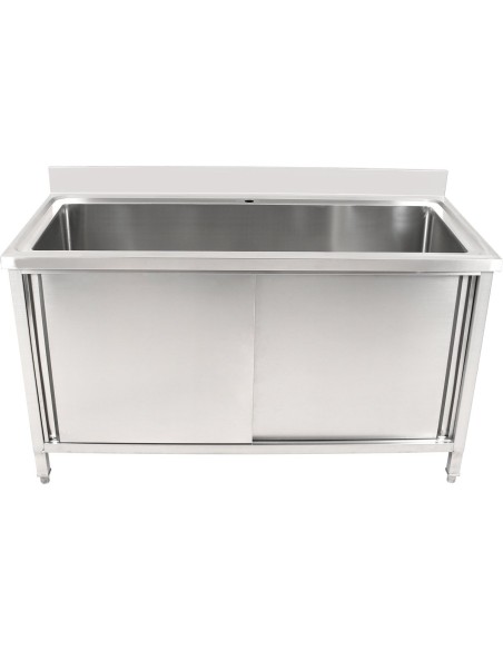 Commercial Pot Wash Sink Stainless steel 1 bowl Splashback 2 Doors  1500mm Depth 700mm | Stalwart PSD150702D