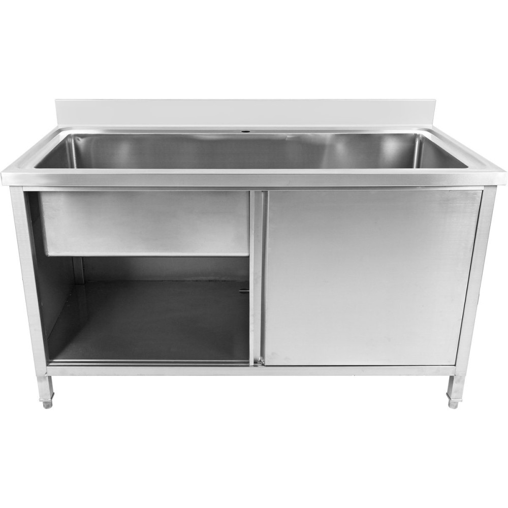 Commercial Pot Wash Sink Stainless steel 1 bowl Splashback 2 Doors  1500mm Depth 700mm | Stalwart PSD150702D