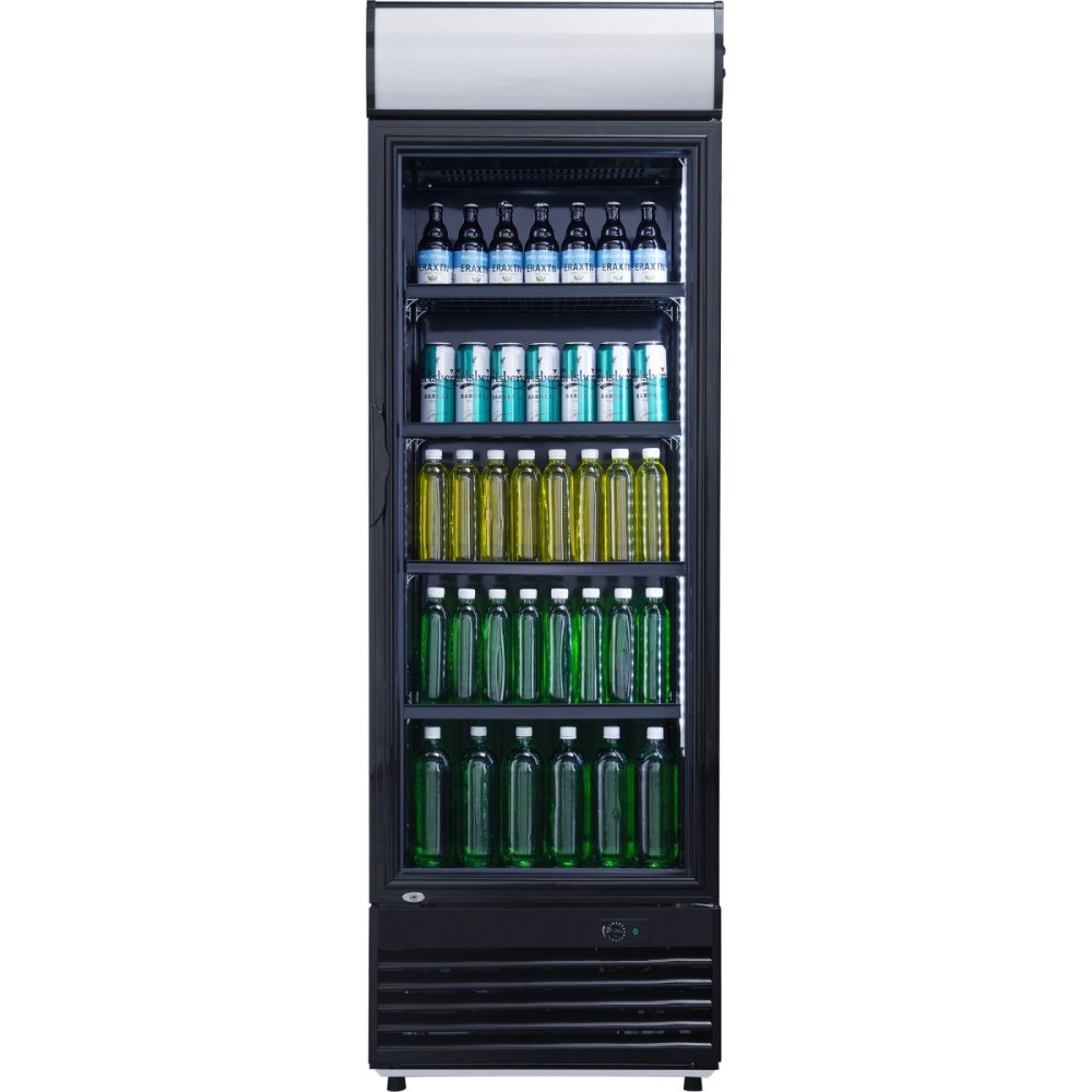 Commercial Drink cooler Upright 332 litres Static cooling Hinged glass door Black Canopy light | Stalwart DA-LG332BBLACK