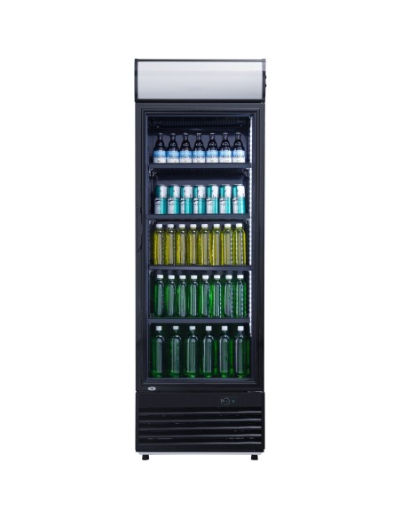 Commercial Drink cooler Upright 382 litres Static cooling Hinged glass door Black Canopy light | Stalwart DA-LG382BBLACK