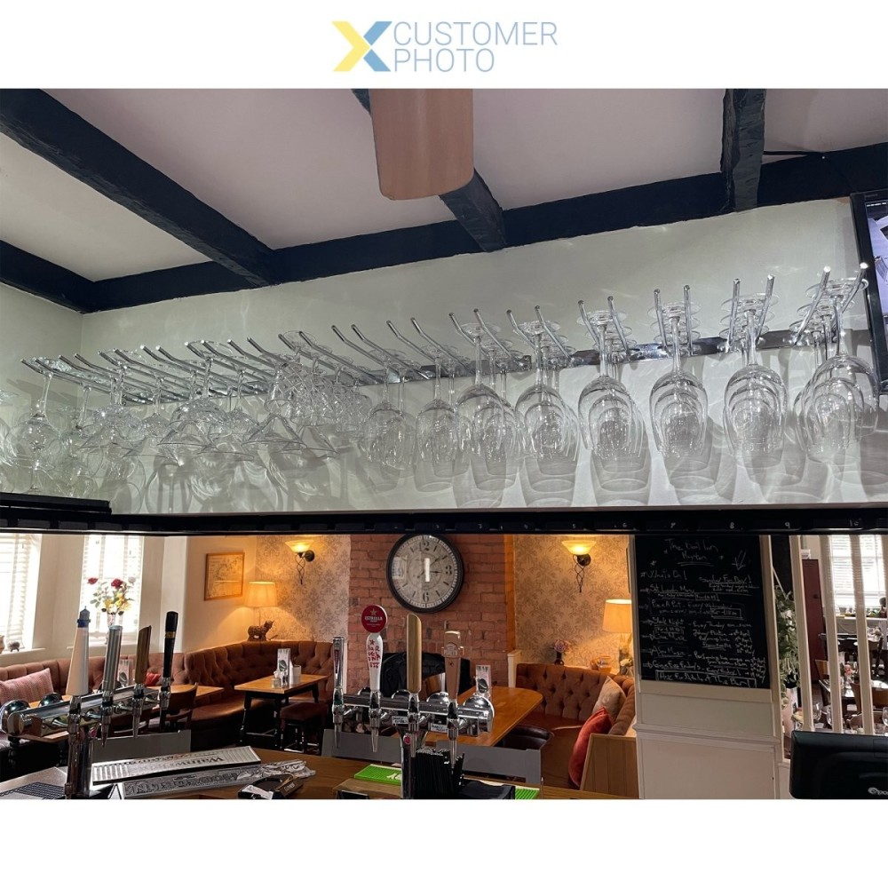 Wine Glass Rack Silver Wall mounted Length 300mm 15 wine glasses | Stalwart DA-WGA58500300S
