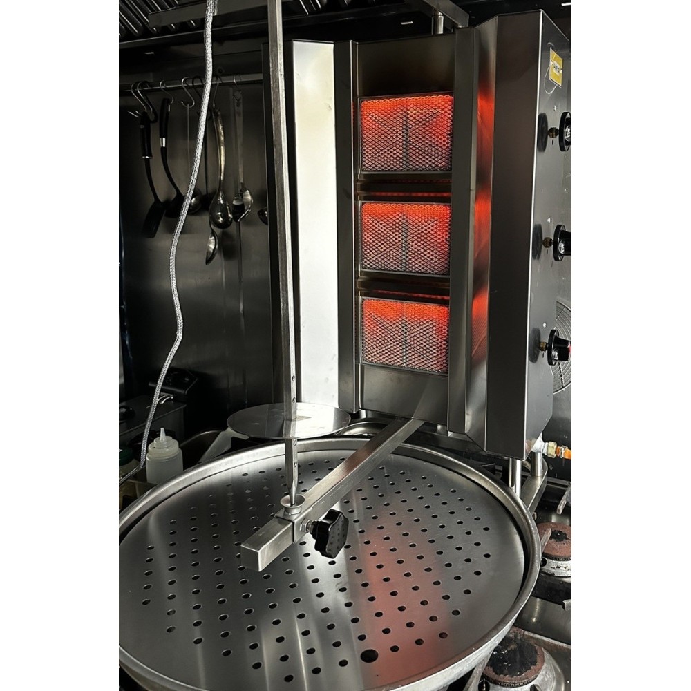 Commercial Gyros Kebab grill Gas 3 burners 10.5kW Fixed body Top motor | Stalwart DN220