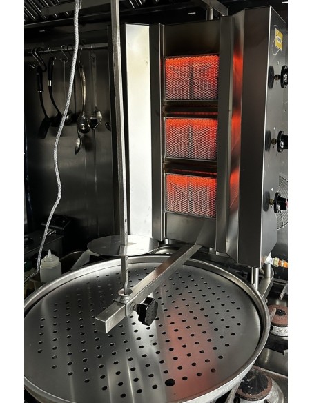 Commercial Gyros Kebab grill Gas 3 burners 10.5kW Fixed body Top motor | Stalwart DN220