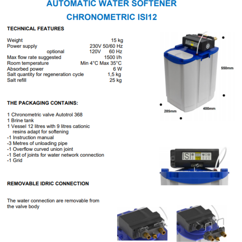 Commercial Automatic Water Softener Chronometric ISI Vessel 12 Litres | Stalwart DA-ABS07AG