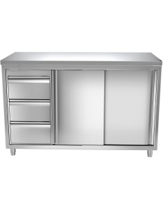 Commercial Worktop Floor Cupboard 3 drawers Left 2 sliding doors Stainless steel Width 1600x600x850mm | Stalwart DA-VTC166L3